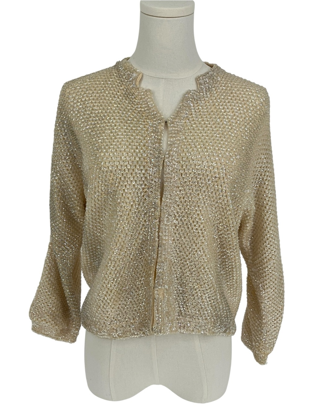 Vintage 50s 60s Champagne Sequin Cardigan Rare Size 40  Hollywood Glam